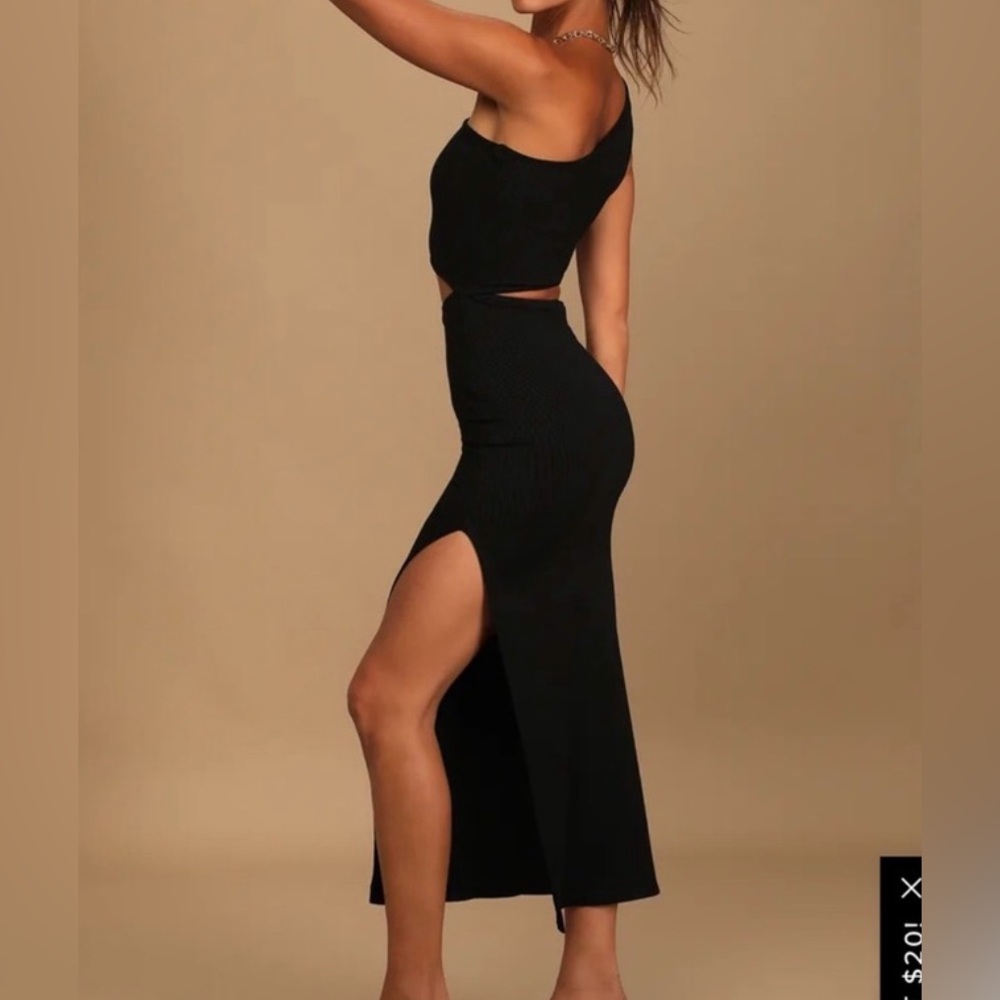 Lulus Spice Things Up Black Ribbed One-Shoulder
Cutout Midi Dress - Picture 2 of 6